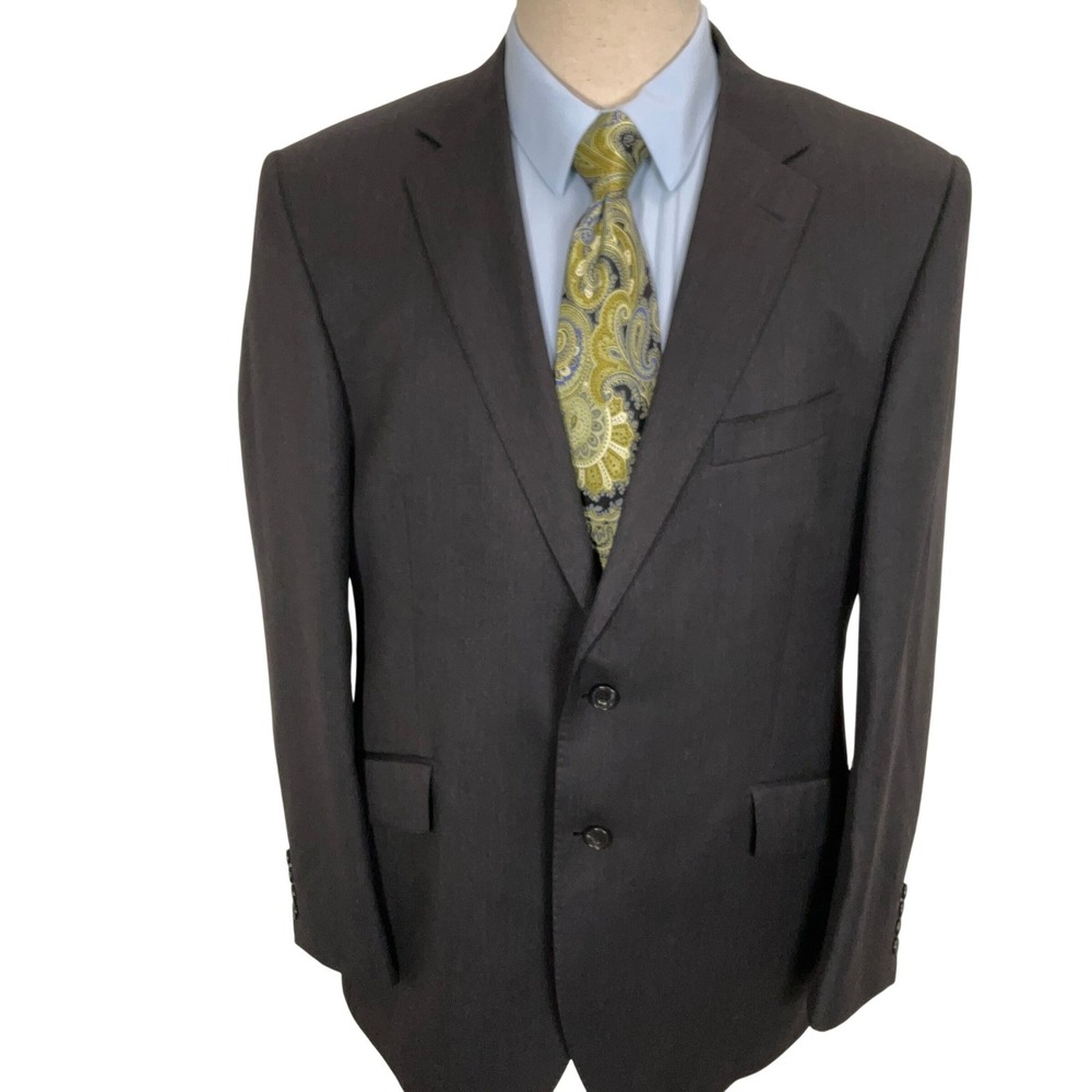 M&S Alfred Brown Blazer Men 44R Charcoal Savile Row Inspired UK Worsted‎ Wool